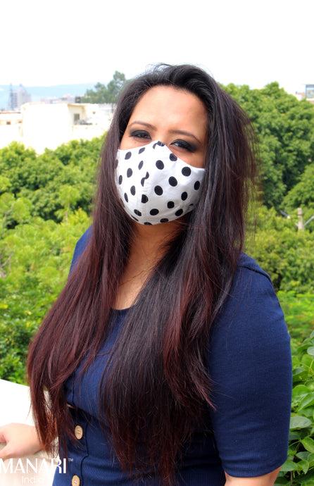 white with black polka dots mask for women