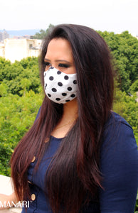 white with black polka dots mask for women