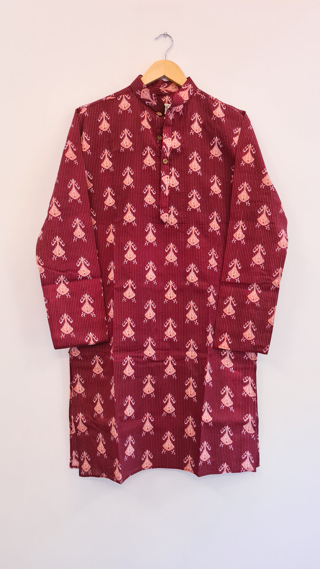 Maroon Slim Fit Block Print Kurta