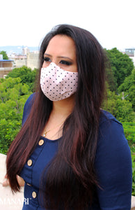 baby pink pplka dot mask for women side view