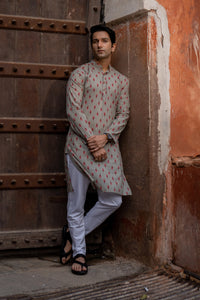 Stone Pink Slim Fit Block Print Kurta