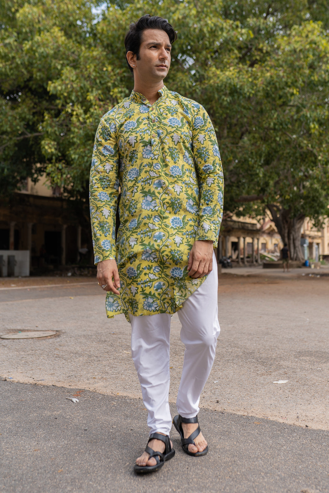 Citrus Slim Fit Block Print Kurta