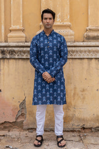 Indigo Slim Fit Block Print Kurta