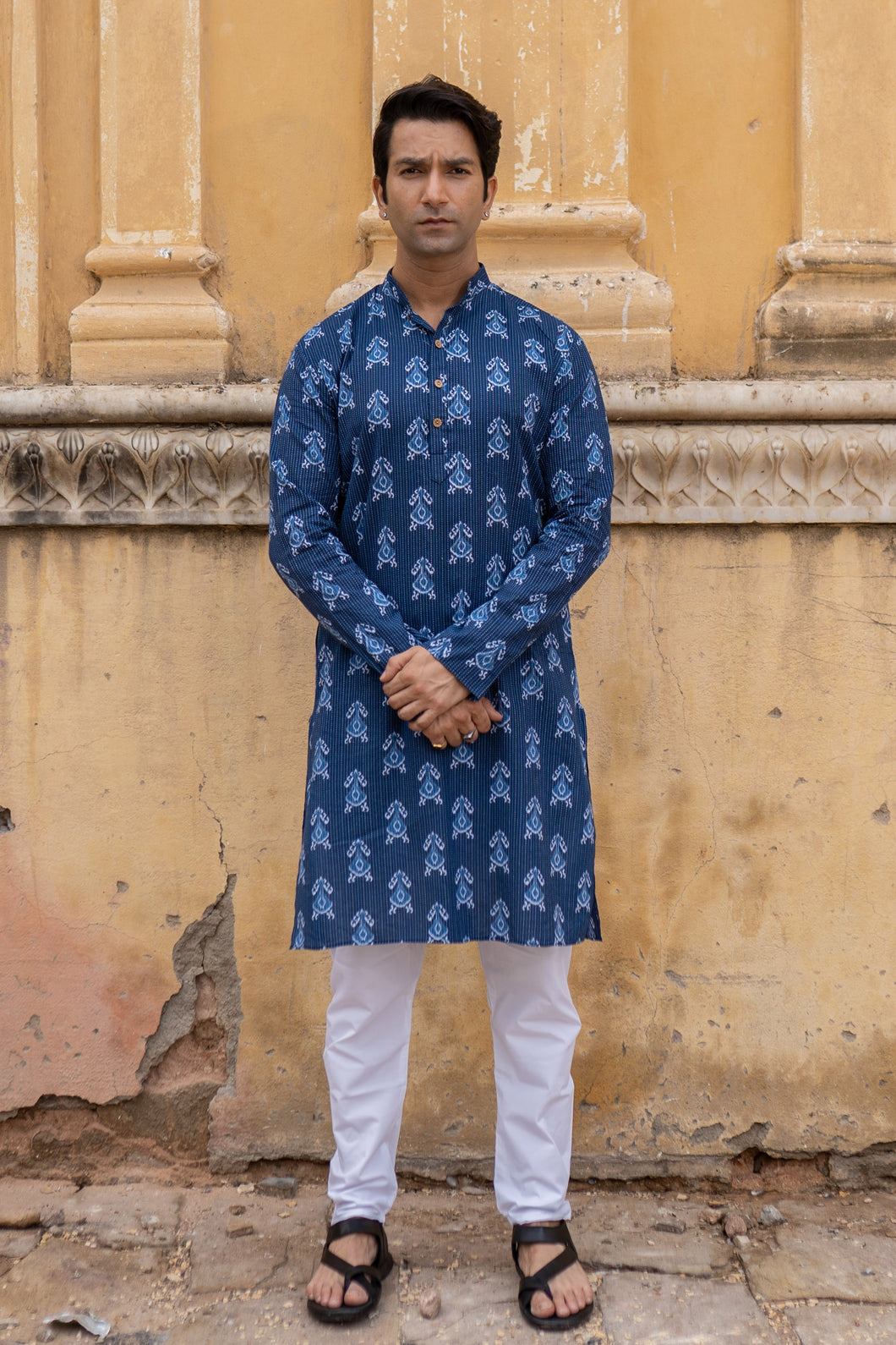 Indigo Slim Fit Block Print Kurta