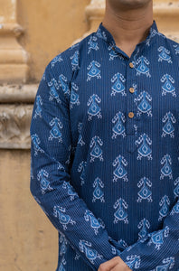 Indigo Slim Fit Block Print Kurta