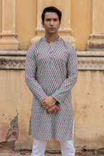 Load image into Gallery viewer, Grey Sky Slim Fit Block Print Kurta
