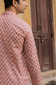 Rose Pink Slim Fit Block Print Kurta