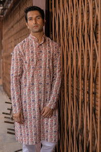 Pink Vine Slim Fit Block Print Kurta