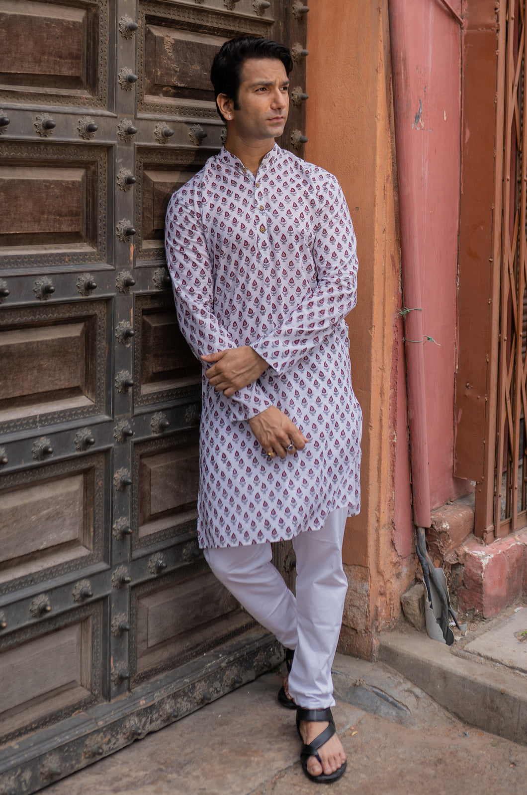 Maroon Paisley Slim Fit Block Print Kurta