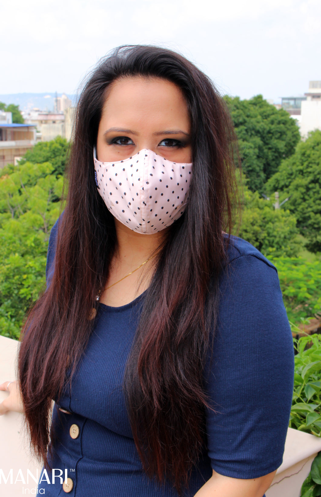 baby pink polka dot mask for women