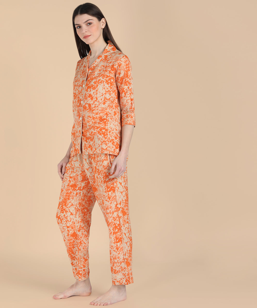 Orange Marble 3 Piece Night Suit