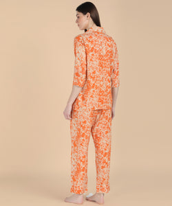 Orange Marble 3 Piece Night Suit