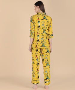 Yellow Doodle 3 Piece Night Suit