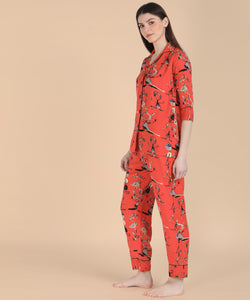 Orange Doodle 3 Piece Night Suit