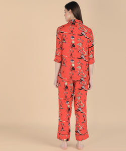 Orange Doodle 3 Piece Night Suit