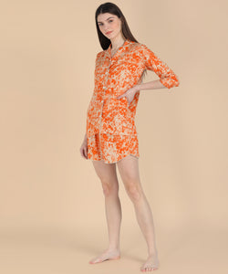 Orange Marble 3 Piece Night Suit