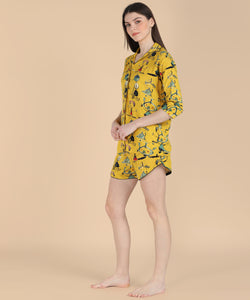 Yellow Doodle 3 Piece Night Suit